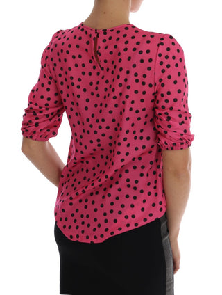 Chic Pink Polka Dotted Silk Blouse - Luxury for You