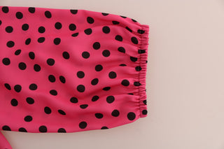 Chic Pink Polka Dotted Silk Blouse - Luxury for You