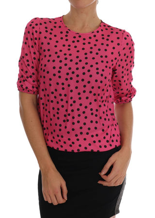 Chic Pink Polka Dotted Silk Blouse - Luxury for You