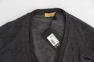 Elegant Gray Wool Blend Cardigan Sweater - Luxury for You