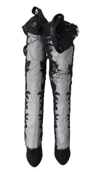 Embroidered Floral Over-knee Boots