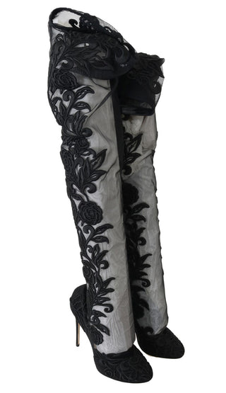 Embroidered Floral Over-knee Boots