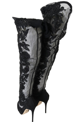 Embroidered Floral Over-knee Boots