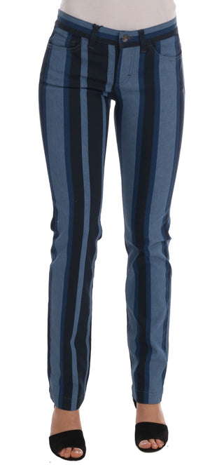 Chic Blue Striped Slim Fit Girly Jeans - Luxury for You