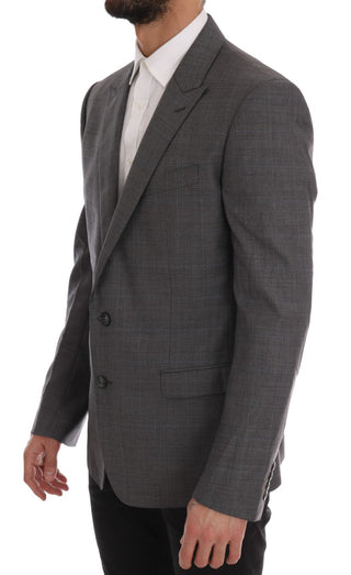 Sleek Gray Checkered Wool Blazer - Luxury for You