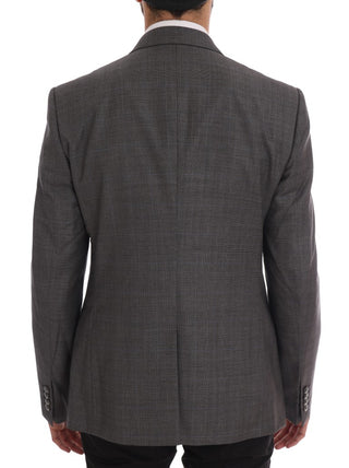 Sleek Gray Checkered Wool Blazer - Luxury for You