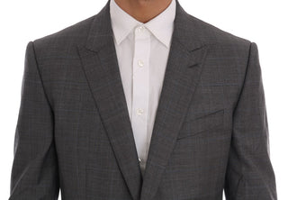 Sleek Gray Checkered Wool Blazer - Luxury for You