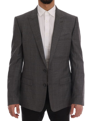 Sleek Gray Checkered Wool Blazer - Luxury for You