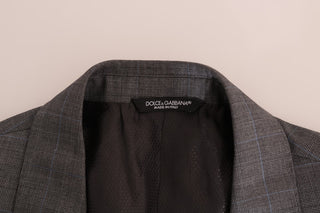 Sleek Gray Checkered Wool Blazer - Luxury for You