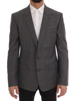 Sleek Gray Checkered Wool Blazer - Luxury for You