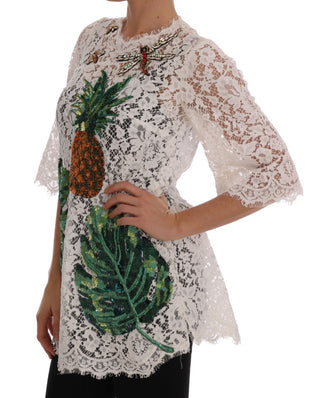 Elegant White Lace Embellished Mini Blouse - Luxury for You