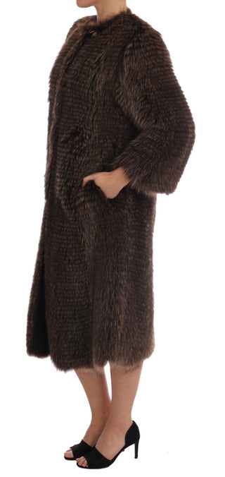 Elegant Brown Raccoon Fur Knee-length Coat - Luxury for You