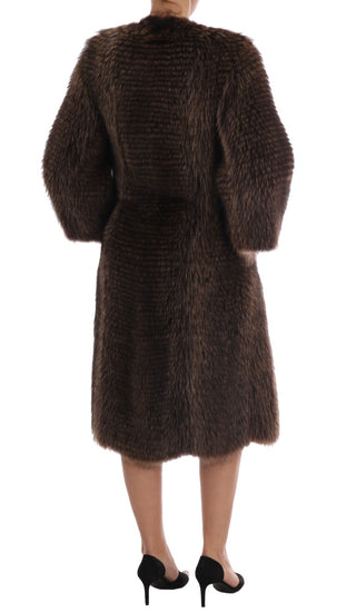 Elegant Brown Raccoon Fur Knee-length Coat - Luxury for You