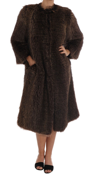 Elegant Brown Raccoon Fur Knee-length Coat - Luxury for You