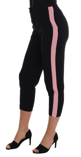 Chic Black Capri Pants With Pink Side Stripes - Luxury for You