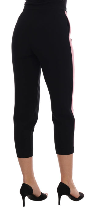 Chic Black Capri Pants With Pink Side Stripes - Luxury for You