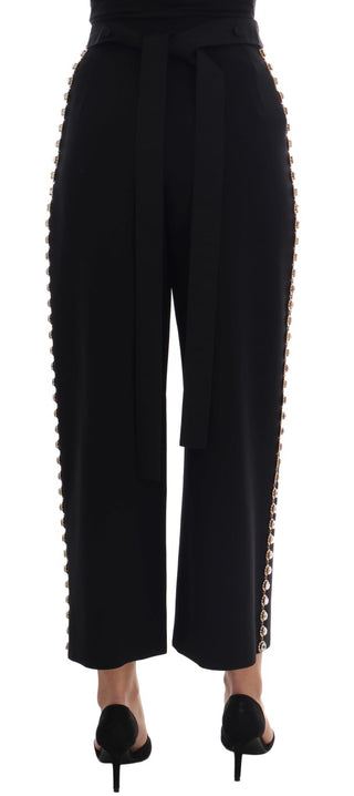 Elegant High-waist Ankle Pants With Gold Detailing - Luxury for You