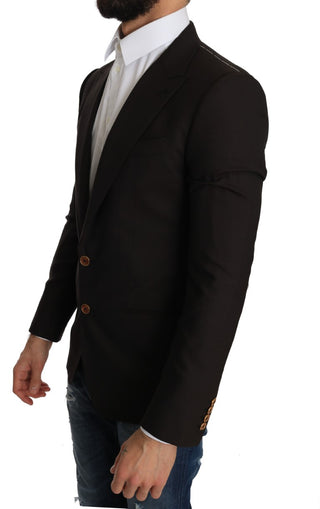 Sleek Slim Brown Virgin Wool Blazer Jacket - Luxury for You