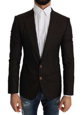 Sleek Slim Brown Virgin Wool Blazer Jacket - Luxury for You