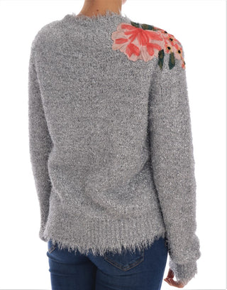 Elegant Silver Floral Applique Cardigan - Luxury for You