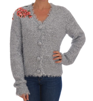 Elegant Silver Floral Applique Cardigan - Luxury for You