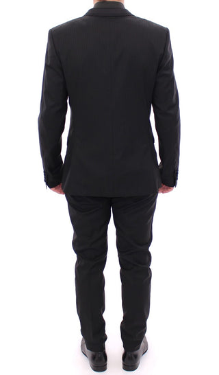 Elegant Black Striped Wool-silk Blend Suit - Luxury for You