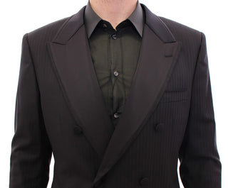 Elegant Black Striped Wool-silk Blend Suit - Luxury for You