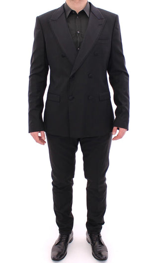 Elegant Black Striped Wool-silk Blend Suit - Luxury for You