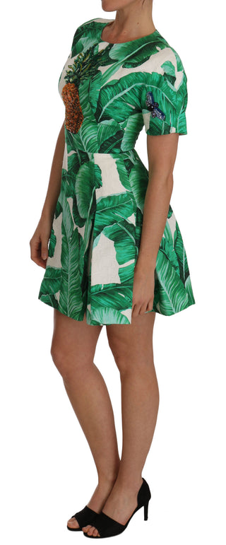 Elegant Green Banana Leaf Print A-line Dress - Luxury for You