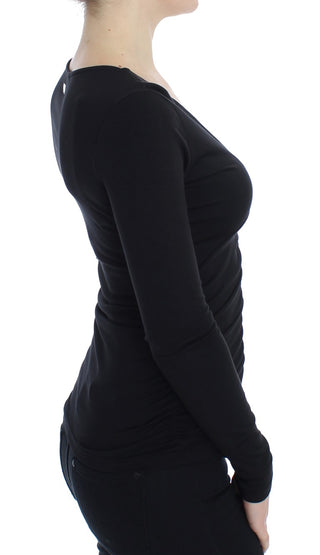 Elegant V-neck Black Viscose Blend Sweater - Luxury for You