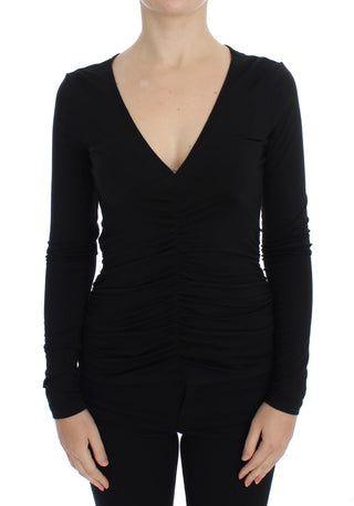 Elegant V-neck Black Viscose Blend Sweater - Luxury for You