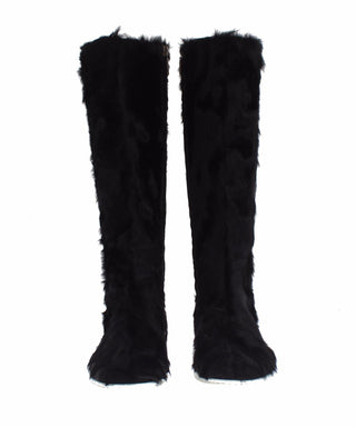 Elegant Black Fur Leather Flat Sneaker Boots - Luxury for You