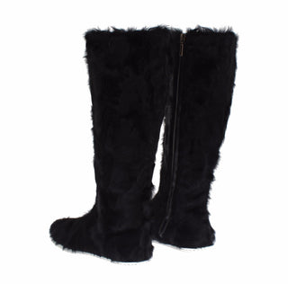 Elegant Black Fur Leather Flat Sneaker Boots - Luxury for You