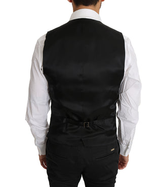 Sleek Black Wool-silk Formal Vest