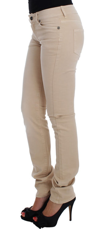 Beige Cotton Stretch Slim Fit Jeans - Luxury for You