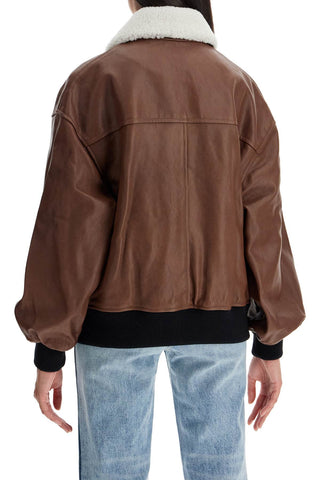 Shellar' Leather Bomber Jacket With She