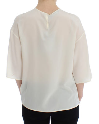 Ivory Sequined Silk Blouse Top - Luxury for You