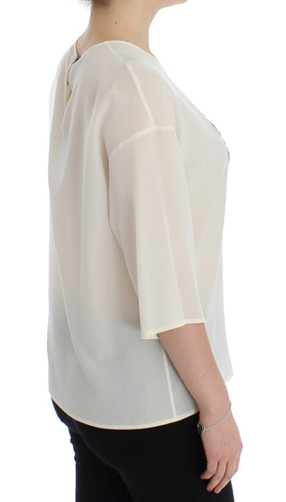 Ivory Sequined Silk Blouse Top - Luxury for You