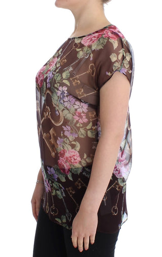 Elegant Floral Silk Blouse With Cap Sleeves - Luxury for You