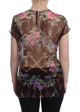 Elegant Floral Silk Blouse With Cap Sleeves - Luxury for You