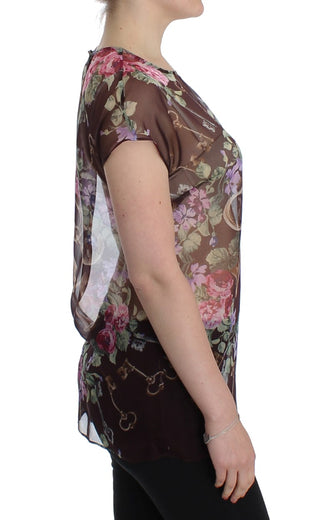 Elegant Floral Silk Blouse With Cap Sleeves - Luxury for You