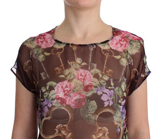 Elegant Floral Silk Blouse With Cap Sleeves - Luxury for You