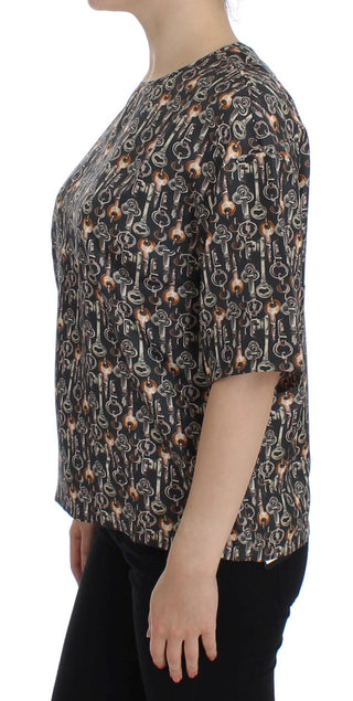 Enchanted Sicily Silk Blouse With Medieval Keys Print - Luxury for You