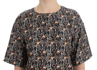 Enchanted Sicily Silk Blouse With Medieval Keys Print - Luxury for You