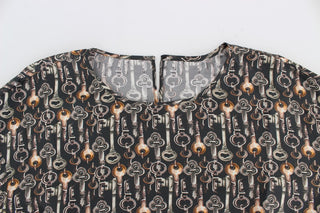 Enchanted Sicily Silk Blouse With Medieval Keys Print - Luxury for You