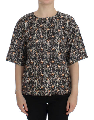 Enchanted Sicily Silk Blouse With Medieval Keys Print - Luxury for You