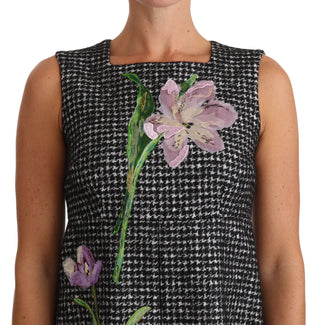 Houndstooth Floral Appliqué Shift Dress - Luxury for You