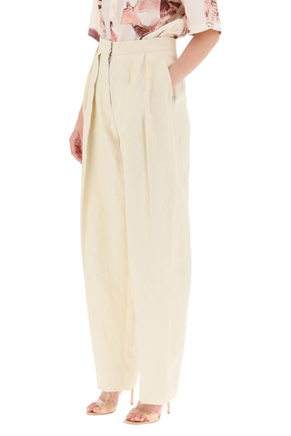 Loose Linen Blend Pants With Front Pleats