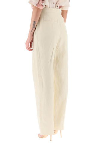 Loose Linen Blend Pants With Front Pleats