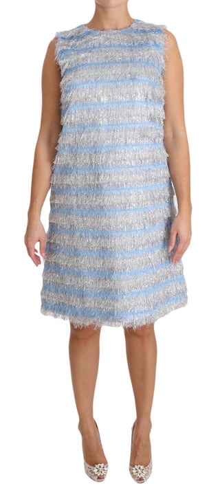 Elegant Light Blue Fringe Shift Dress - Luxury for You